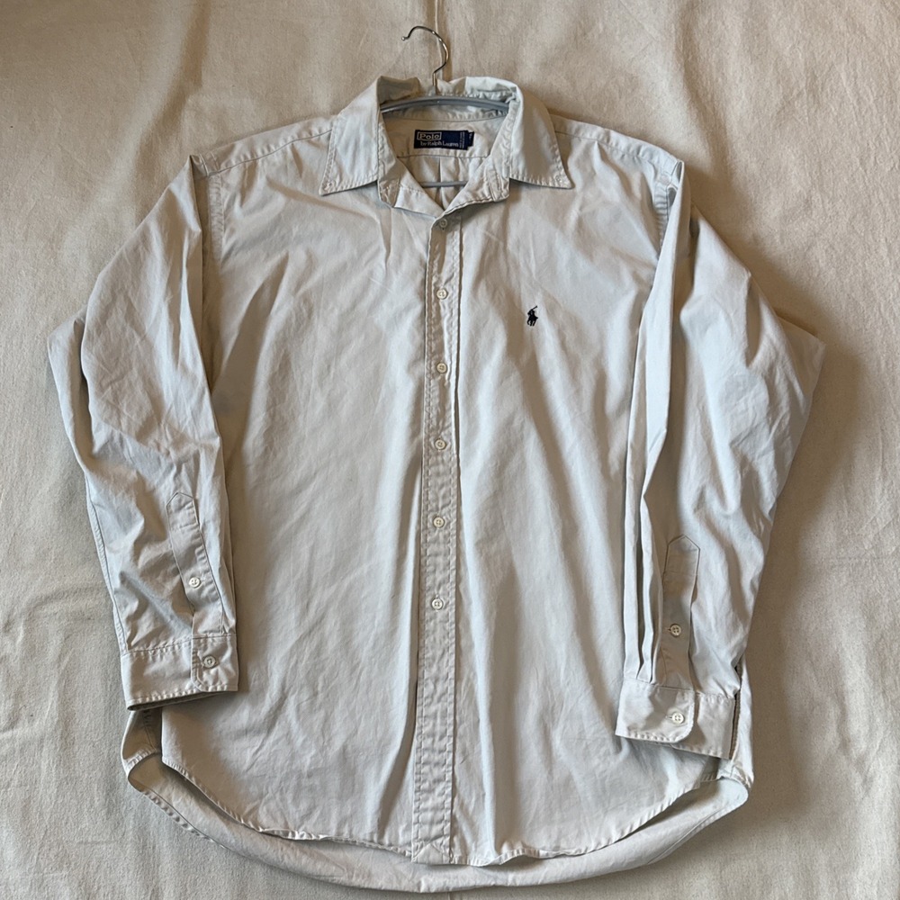 Vintage Polo Ralph Lauren Button Down Shirt Mens XL; Solid Beige Made in Canada